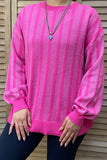 MY13388 Pink long sleeve sweater w/silver details,loose fitting