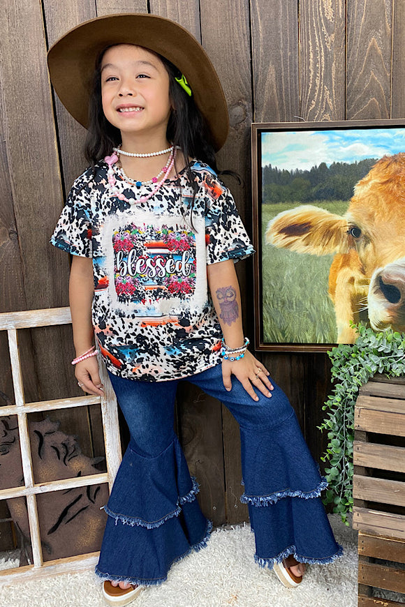 XCH0722-14H Blessed cow printed short sleeve girl t-shirt