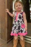 Pink cow printed girl dress w/pockets XCH0888-9H (A1S2)