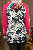 XCH10471 Pink hoodie sweater w/serape sleeves & cow printed back