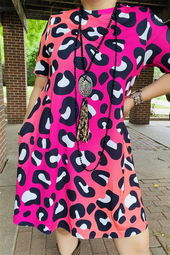 XCH14267 Colorful leopard prints short sleeve women dress