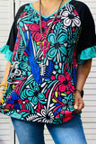Spring floral printed women blouse w/ruffle trim short sleeves XCH14857