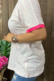 XCH15138 Orange & Fuchsia & Pink & Leopard short sleeve women top