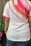 XCH15138 Orange & Fuchsia & Pink & Leopard short sleeve women top