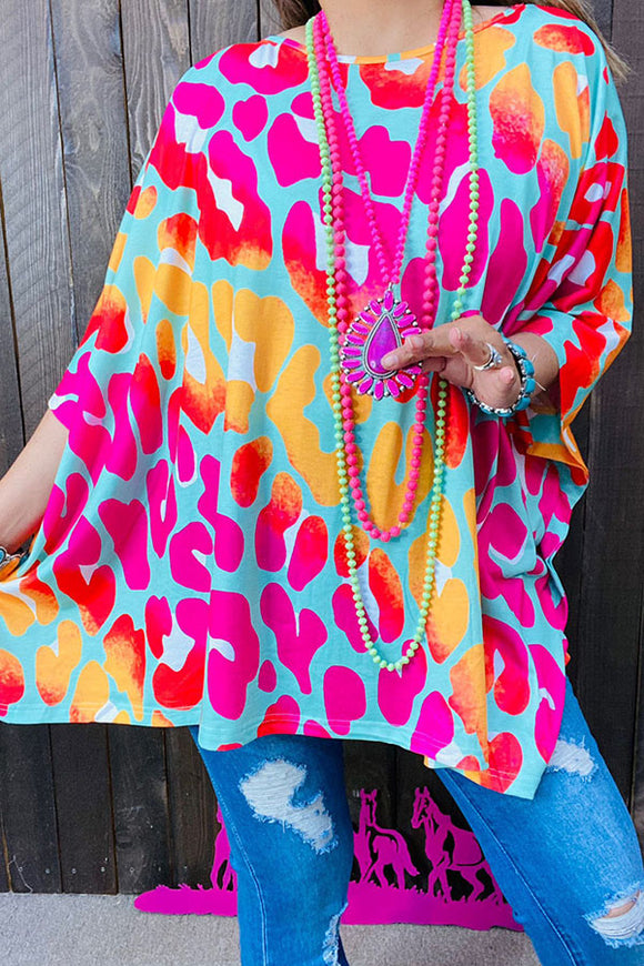 XCH15169 Multi color leopard print short sleeve women top