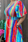XCH15181 Multi color striped women dress w/bell sleeves