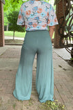 YMY15192 Solid turquoise long straight women pants w/pockets