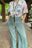 YMY15192 Solid turquoise long straight women pants w/pockets