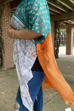 YZ170283 Teal/Orange paisley printed kimono w/tassels