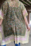 YZ191003 Green floral printed kimono w/tassels