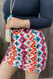 XCH13320 Multi color Aztec printed short skirt