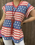 XCH14727 USA flag star red striped multi color printed short sleeves women tops