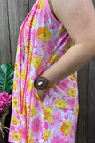 YMY13142 Yellow&pink floral printed sleeveless women dresses w/pocket