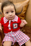 1106WY (A3S7) Red embroidered crab 2pc short sleeve boys set