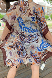 Brown/Blue floral & butterfly kimono w/tassels BA10713