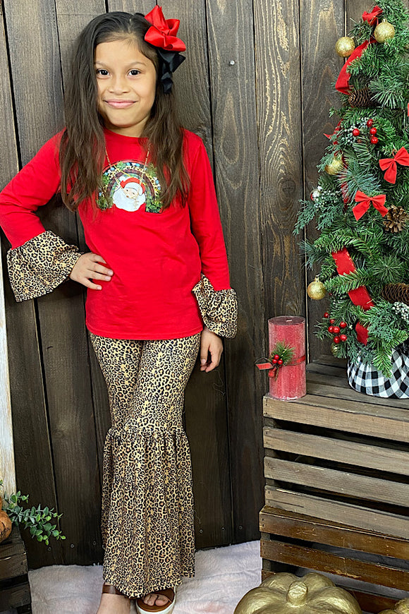 Santa clause leopard printed girl set DLH0923-02