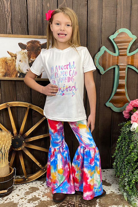 In a world where you can be anything be kind tie dye printed girls set DLH1215-11