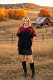Red sequin & black short sleeve w/ruffle trim women tops BQ15090-3  ES4