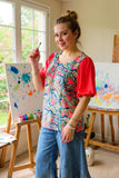 Multi color floral prints & red chiffon short sleeve women blouse PA2408 (CS2)