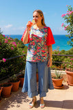 Multi color floral prints & red chiffon short sleeve women blouse PA2408 (CS2)