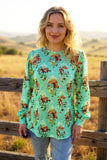 Western horse riding mint long sleeve women blouse GJQ16456 CS9