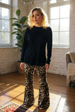 Black long sleeve top & loepard bell bottom pant 2pc women sets BQ15729(AS5)