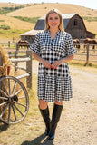 Checkered printed baby doll short sleeve women dress w/pockets GJQ15916 (AS7)