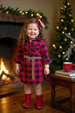 Christams Red black checkered long sleeve girls dress with pocket & belt XCH03030