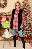 Red plaid & dots prints mock neck w/ruffle bottom long sleeve women tunic BQ6410 (AS15)