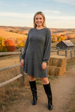 Gray solid color long sleeve w/side pockets women dresses GJQ15504