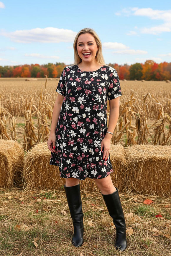 Floral printed Chiffon short sleeve women dress HX5304