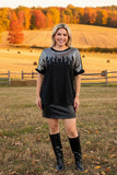 Silver sequin & black short sleeve w/ruffle trim women tops BQ15090-1 IS17