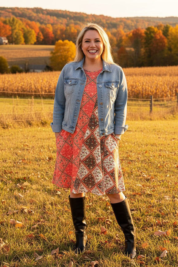 Plaid floral multi color printed sleeveless women dress with pockets GJQ13374 (AS3)