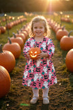 XCH0555-21H HEY BOO pink ghost & pumpkin printed long sleeve girl dress 10S4