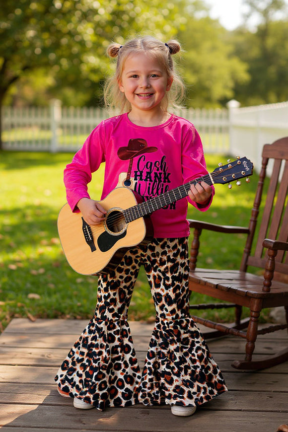 XCH0013-18H Cash hank willil waylon & guitar prints top leopard prints girls sets (A5S6)