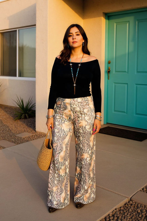 Snake skin printed straight wide leg women pant YMY10398 IS19