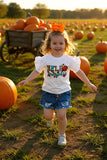 DLH2614 HELLO Pumpkin white ruffle girls tops 9S4