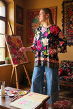 Floral flutter top printed 3/4 wide sleeve women tunic GJQ16439 IS7