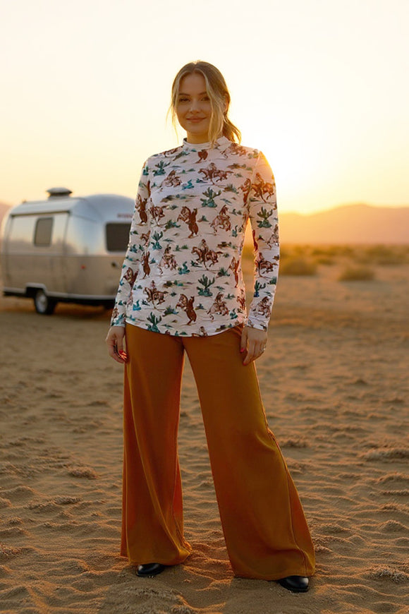 Western horse riding mesh sheer long sleeve women top XCH16573