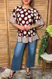 Chic brown dots & checkered women's boutique top Southern Stitch GJQ17422