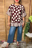 Chic brown dots & checkered women's boutique top Southern Stitch GJQ17422