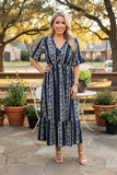 Western polka dots & floral navy maxi women's boutique dress Southern Stitch GJQ17101