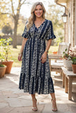 Western polka dots & floral navy maxi women's boutique dress Southern Stitch GJQ17101