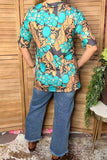 Western turquoise & brown flower jewels women's boutique top Southern Stitch GJ017512
