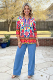 Chic abstract patterns 3/4 sleeve women's boutique top Southern Stitch HQ17393