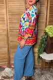 Chic abstract patterns 3/4 sleeve women's boutique top Southern Stitch HQ17393