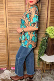Western turquoise & brown flower jewels women's boutique top Southern Stitch GJ017512