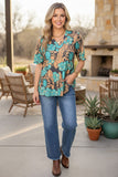 Western turquoise & brown flower jewels women's boutique top Southern Stitch GJ017512