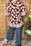 Chic brown dots & checkered women's boutique top Southern Stitch GJQ17422