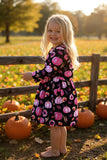 Multi color pumpkin printed long sleeve girl dress XCH0555-23H 9S7